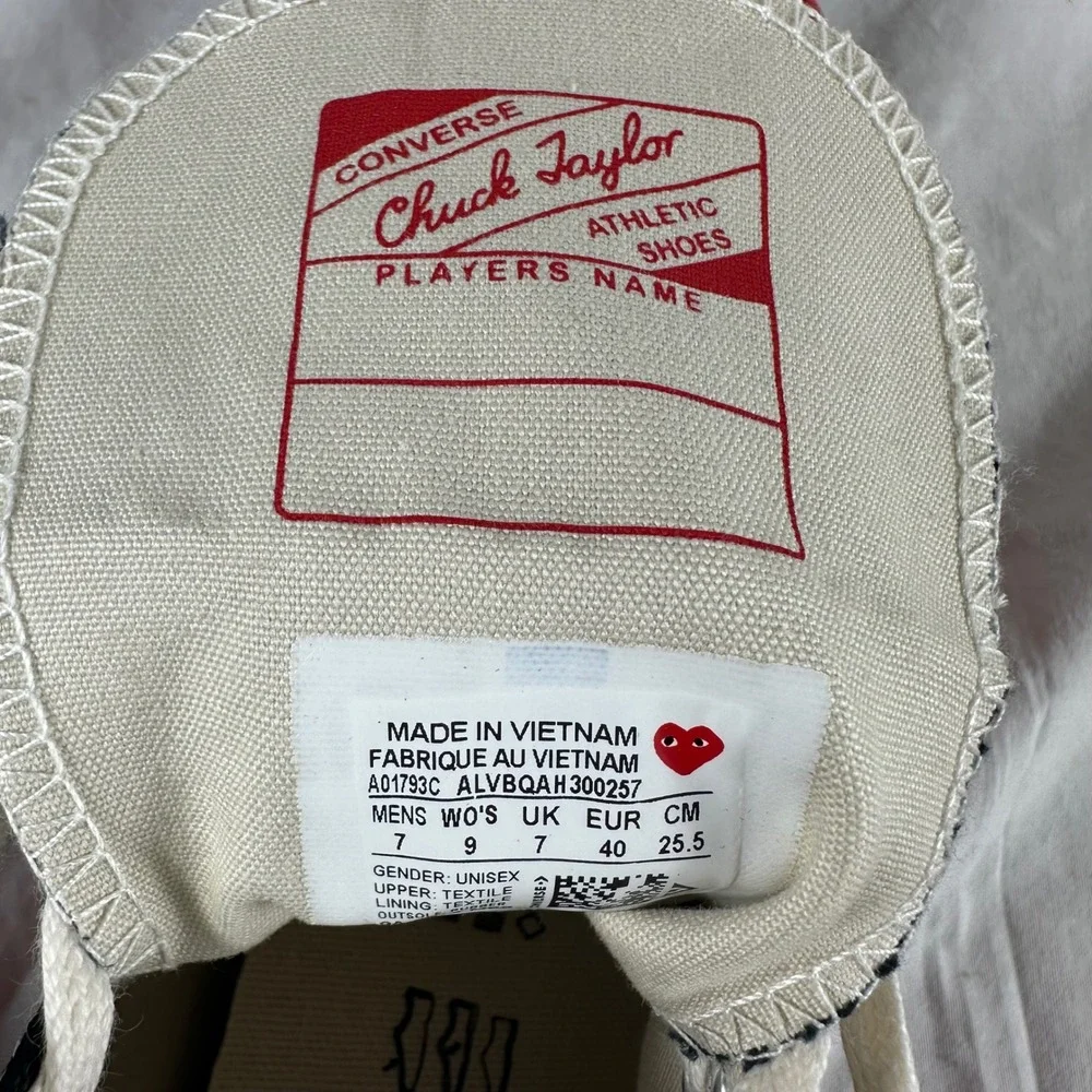 Converse CDG Chuck Taylor All Star 70 Hi Comme des Gracons Play A01793C 7/9